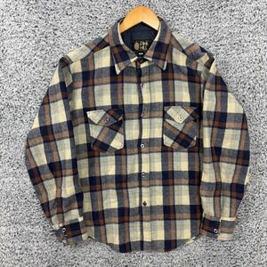 Vintage Pine Hill Shirt Mens XL Blue Plaid Wool Flannel Button Up Two Pocket 90s
